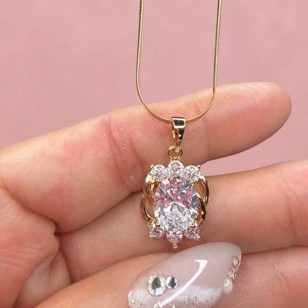 Gold-Filled Oval Crystal Statement Necklace